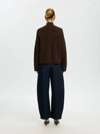 SELECTED KNIT ZIPPER CARDIGAN - Chocolate