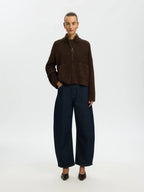 SELECTED KNIT ZIPPER CARDIGAN - Chocolate