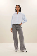 SARAH SHORT CHAMBRAY BLOUSE - light blue