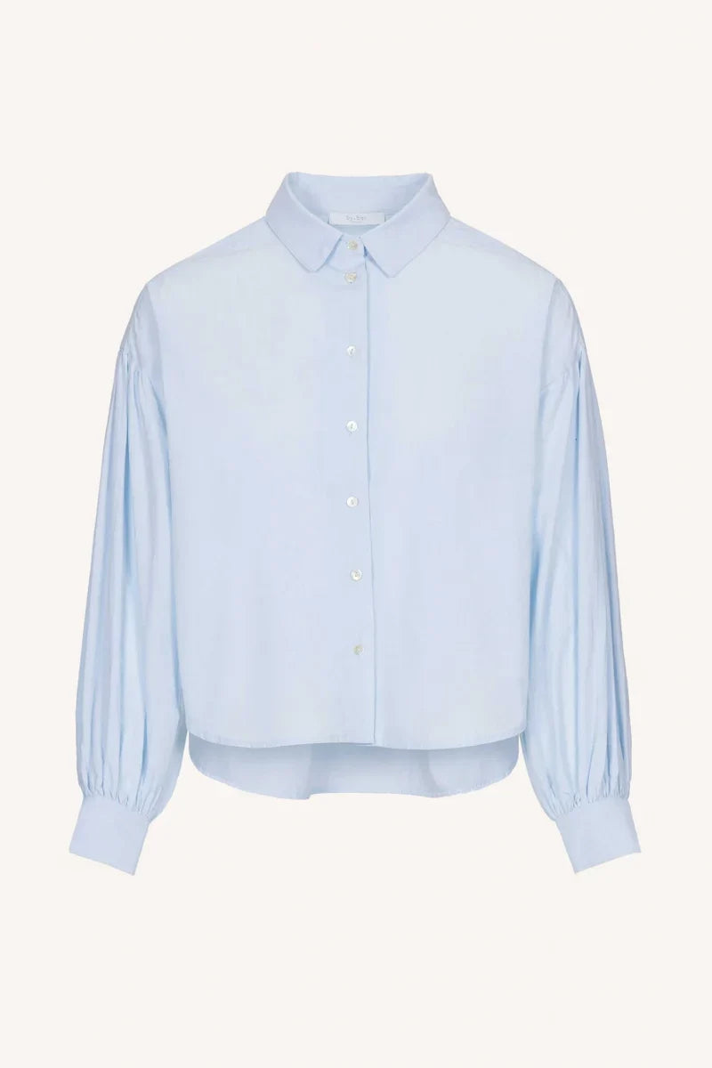 SARAH SHORT CHAMBRAY BLOUSE - light blue
