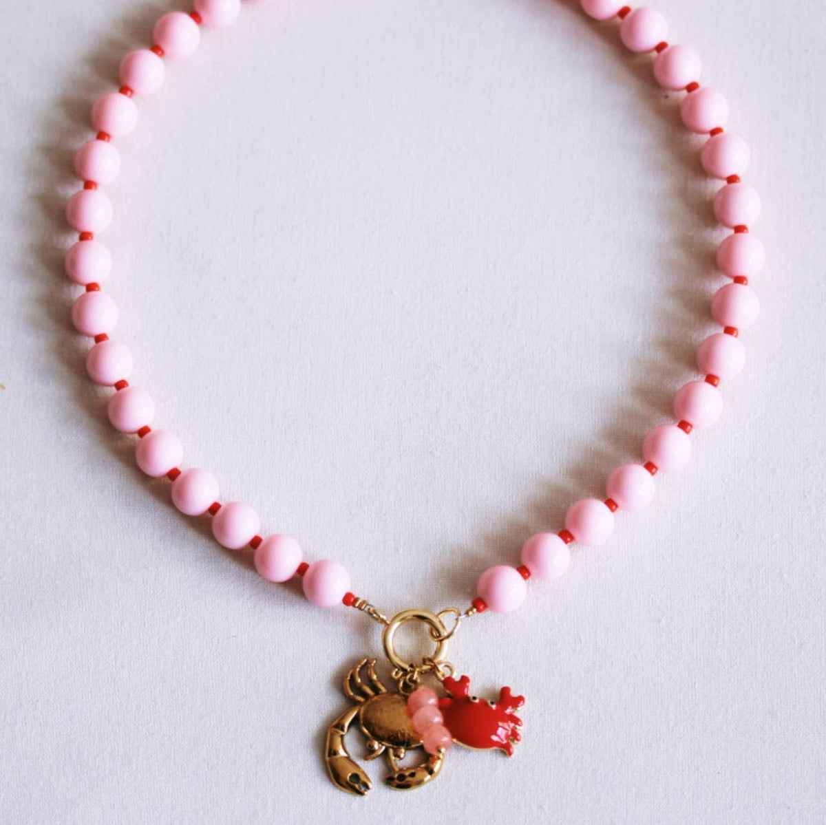 Miyuki Bead Necklace with Charms – Light Pink