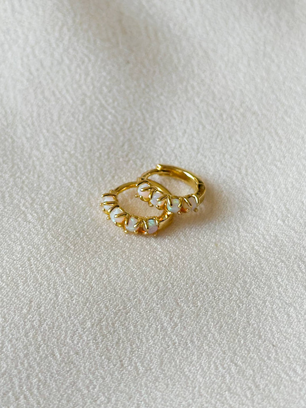 18k Gold Opal Encrusted Huggie Hoop Earrings