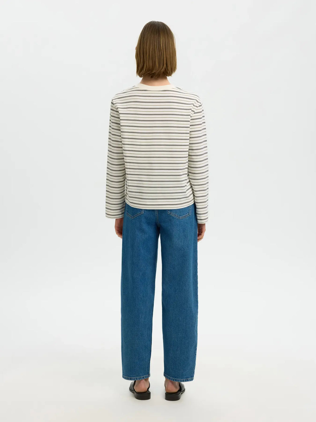 STRIPED BOXY LONG SLEEVE TEE - Brown / Green Stripe
