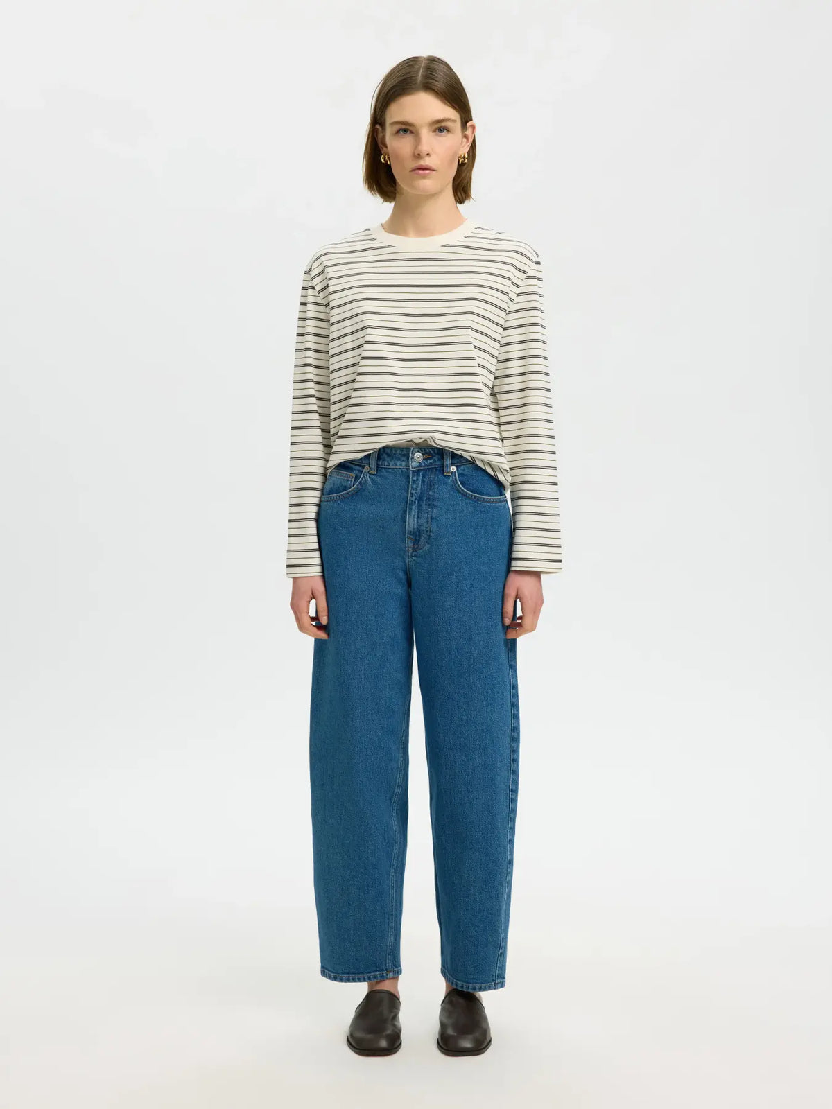 STRIPED BOXY LONG SLEEVE TEE - Brown / Green Stripe