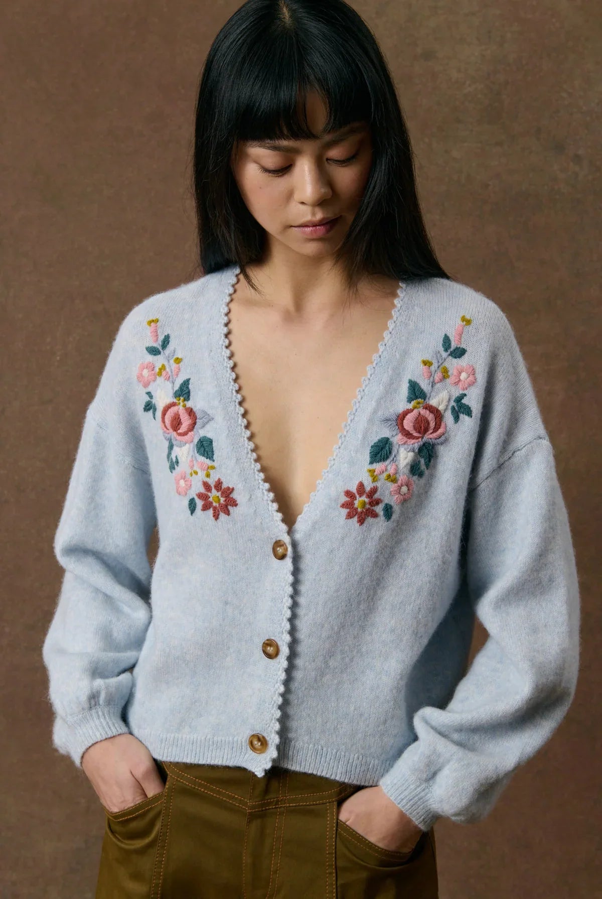 LOUISE MISHA LUNAMI CARDIGAN - Sky Blue Embroidered
