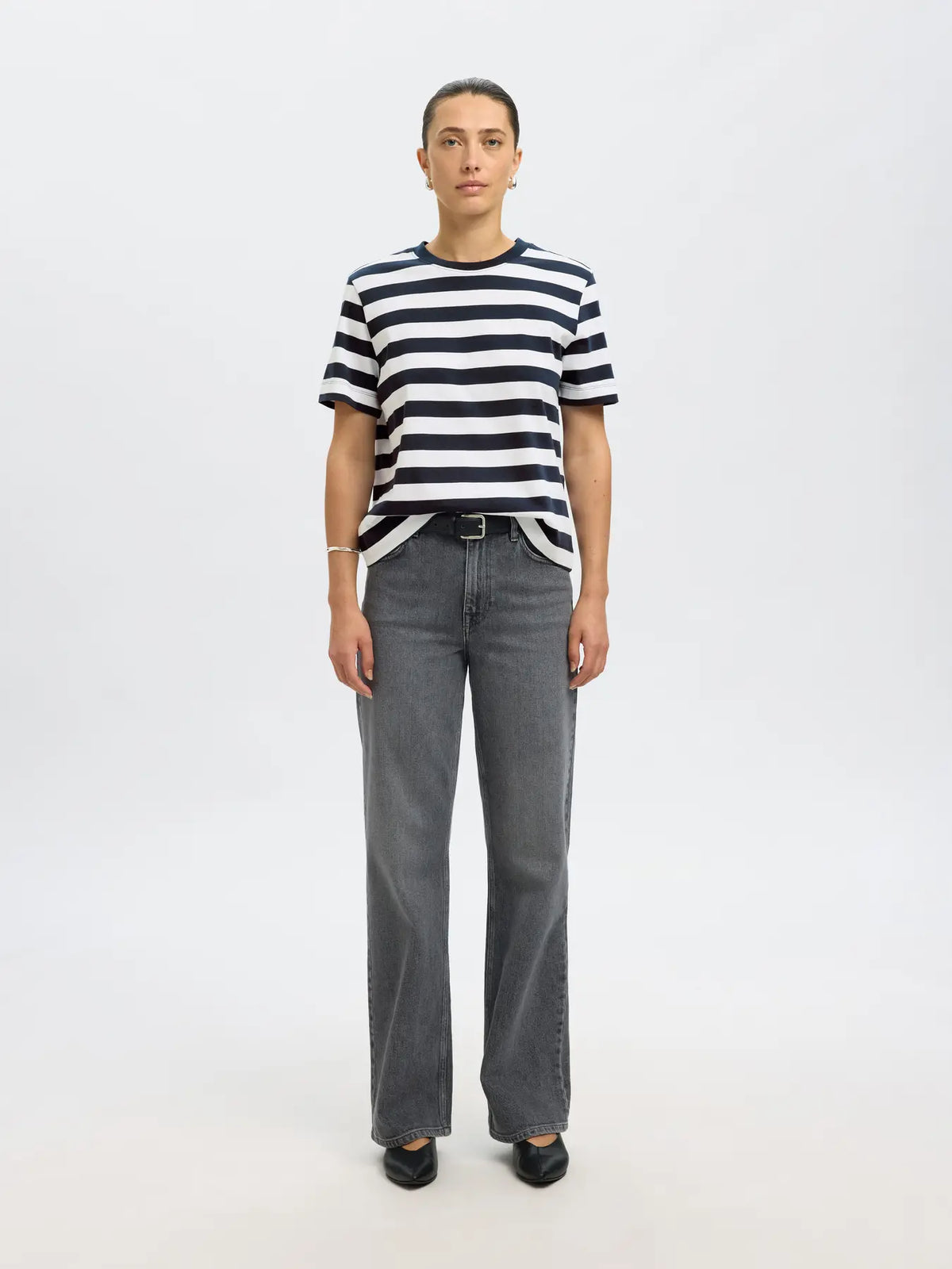 BOXY TEE - Dark Sapphire, Bright White Stripe