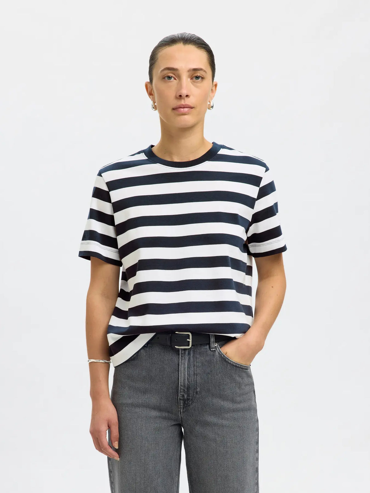 BOXY TEE - Dark Sapphire, Bright White Stripe
