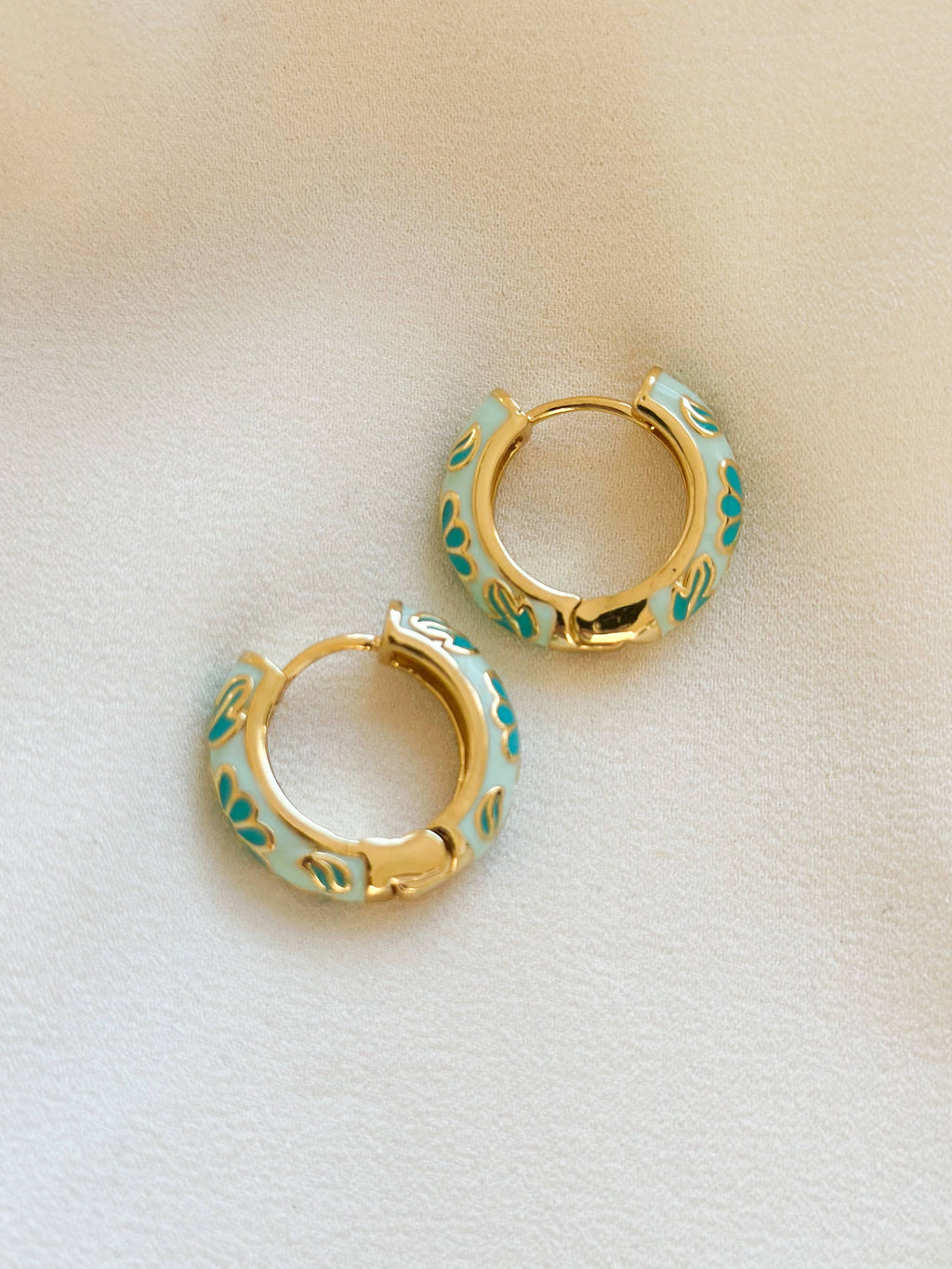 18k Gold Plated Mint Floral Enamel Hoop Earrings