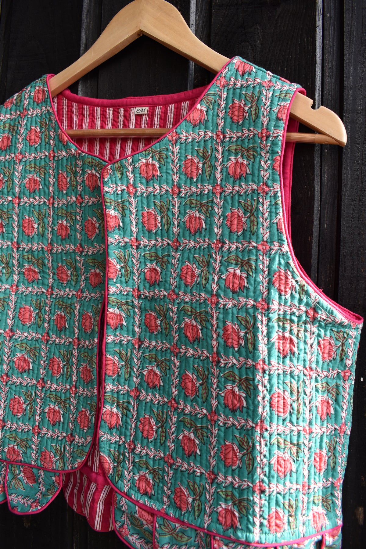 GREEN & PINK WAISTCOAT - Scalloped bottom