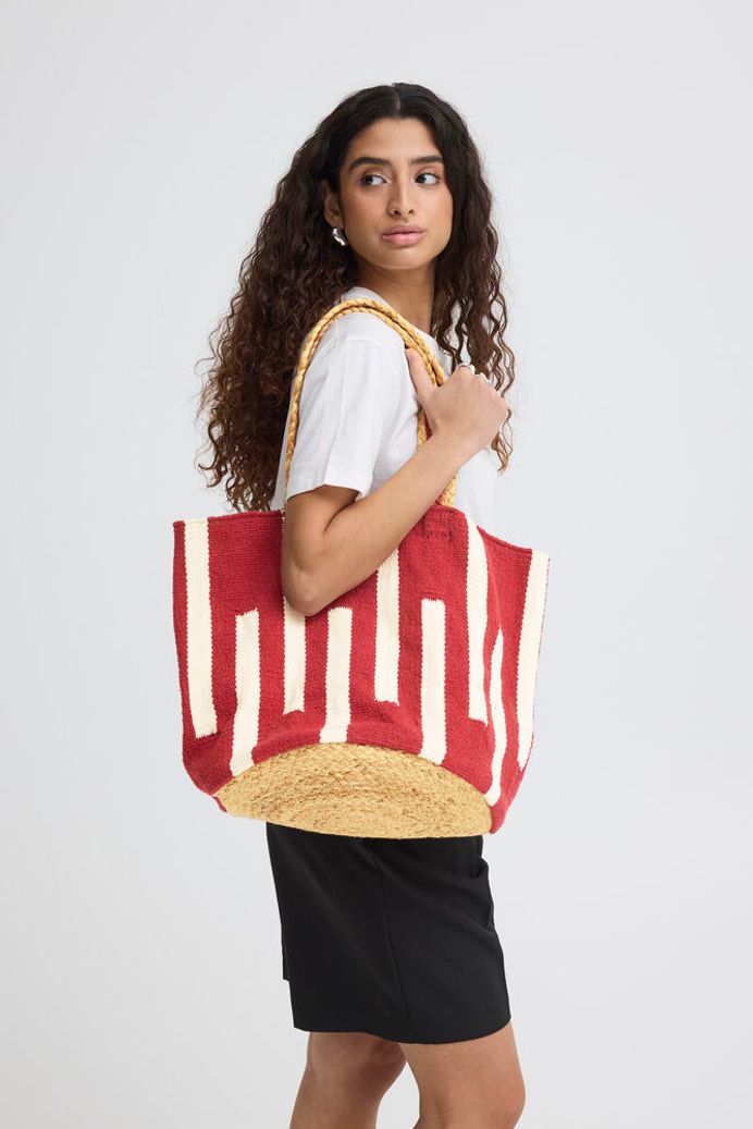 STRIPED JUTE TOTE BAG - Red