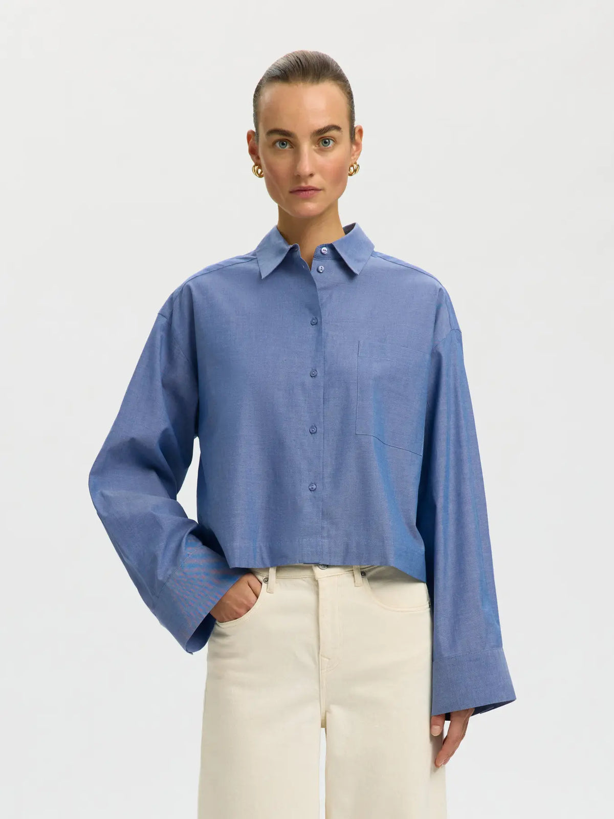 BLUE CROPPED SHIRT
