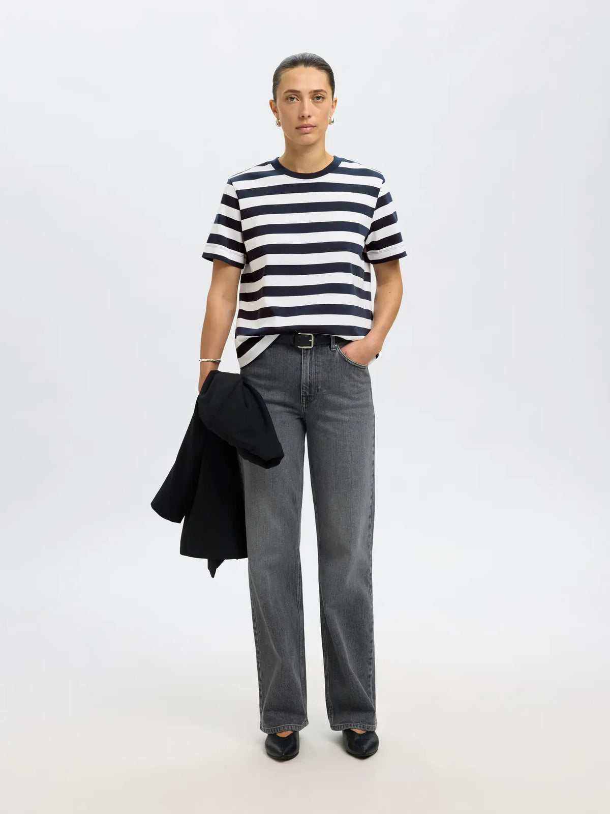BOXY TEE - Dark Sapphire, Bright White Stripe