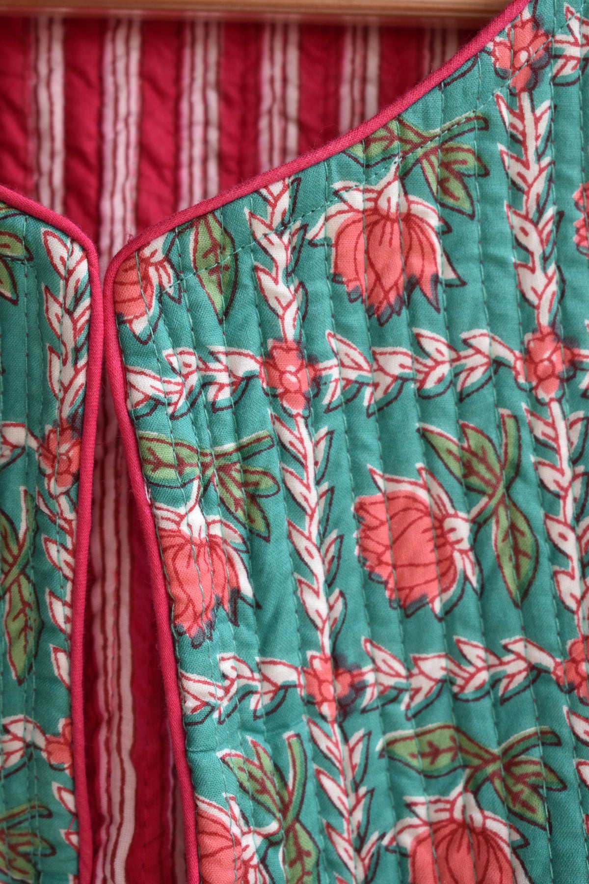 GREEN & PINK WAISTCOAT - Scalloped bottom